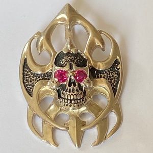 925 silver skull pendant pink cz stones eyes